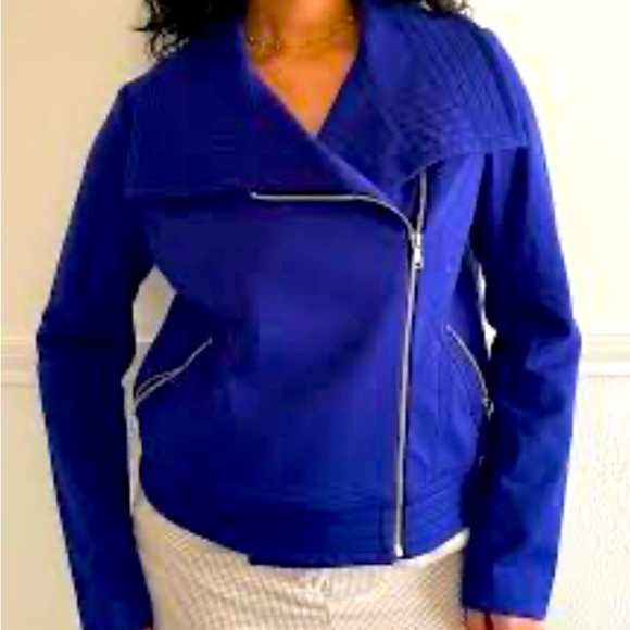 NWOT .. Worthington Blue Bomber Jacket with Asymmetrical Zipper - Picture 1 of 13